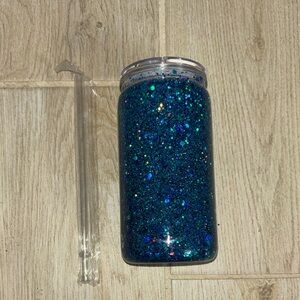 Glittery Blue Tumbler with Straw